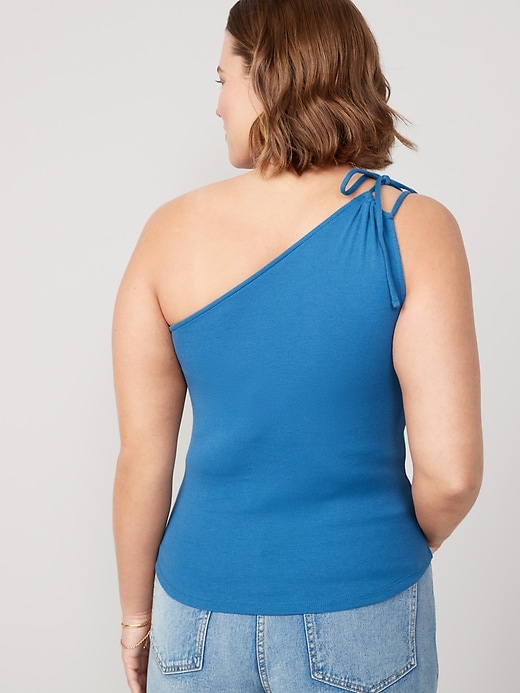 Image number 6 showing, Fitted One-Shoulder Rib-Knit Double Tie-Strap Top