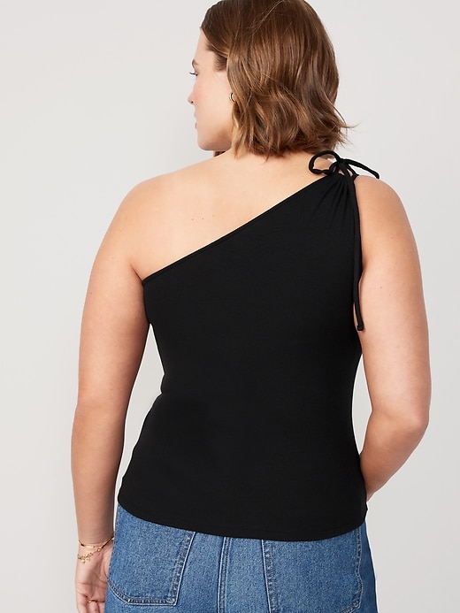 Image number 6 showing, Fitted One-Shoulder Rib-Knit Double Tie-Strap Top
