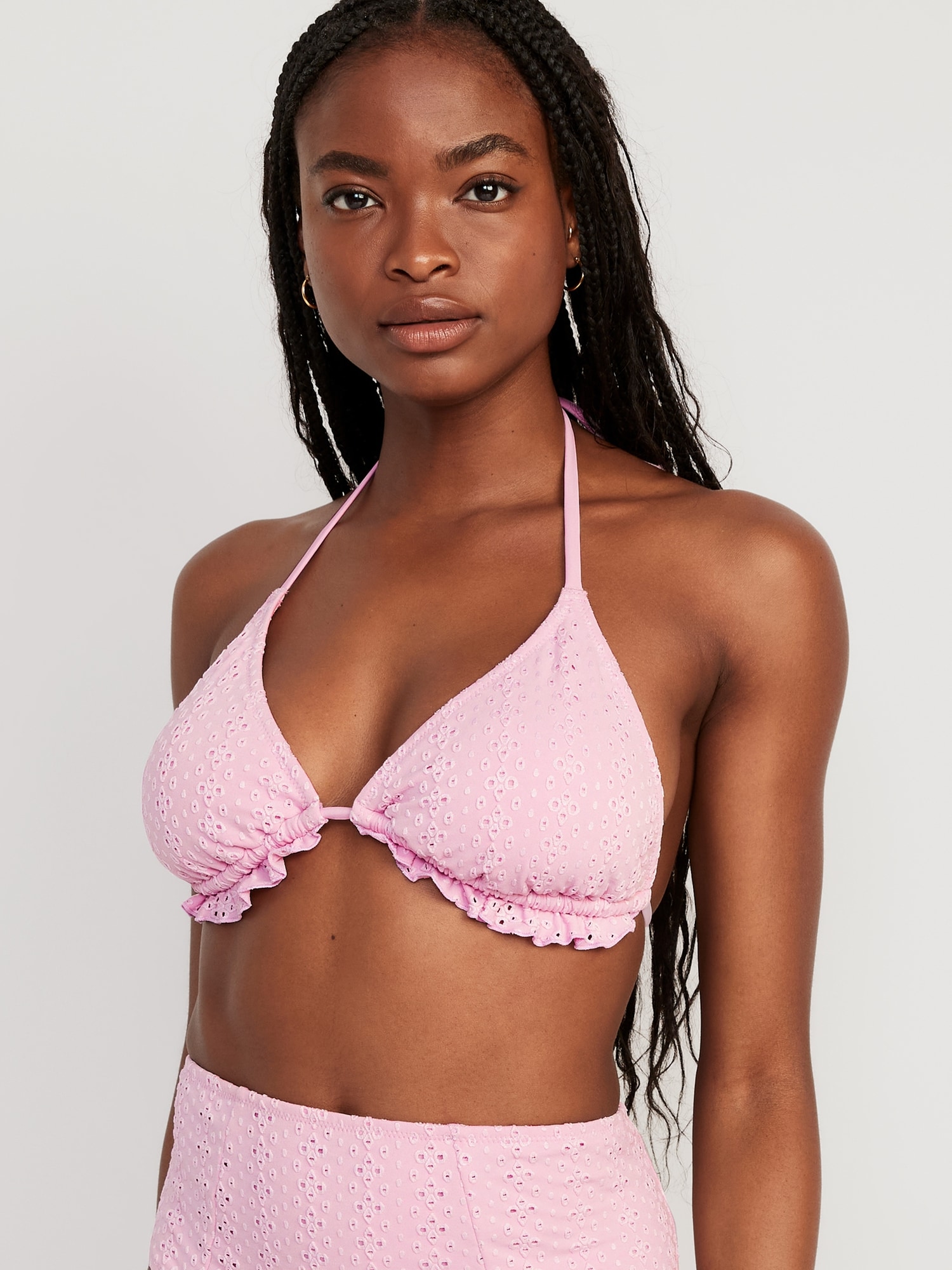 Old Navy Eyelet-Embroidered Triangle Halter Bikini Swim Top for Women pink. 1