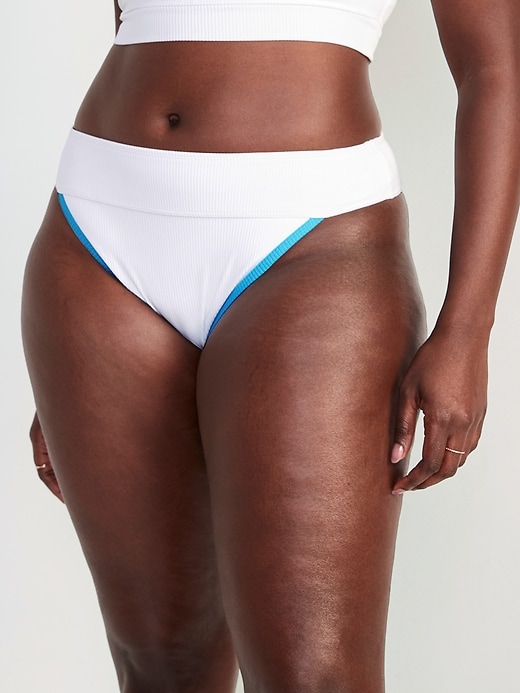 Image number 5 showing, High-Waisted Ribbed French-Cut Bikini Swim Bottoms