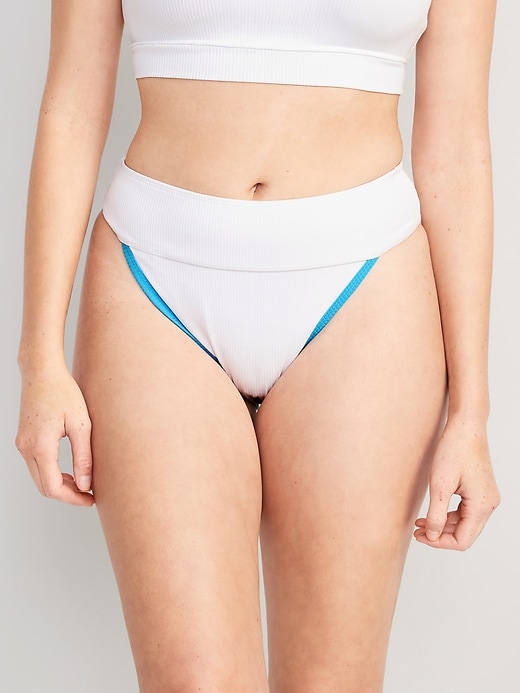 Image number 1 showing, High-Waisted Ribbed French-Cut Bikini Swim Bottoms