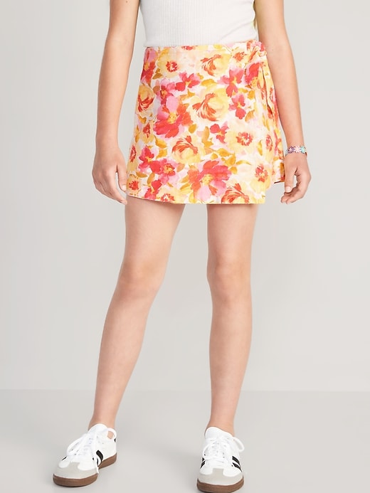 View large product image 1 of 5. Linen-Blend Wrap-Front Skort for Girls