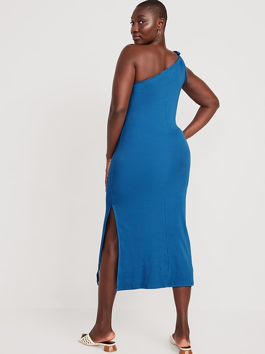 Image number 6 showing, Fitted One-Shoulder Double-Strap Rib-Knit Midi Dress