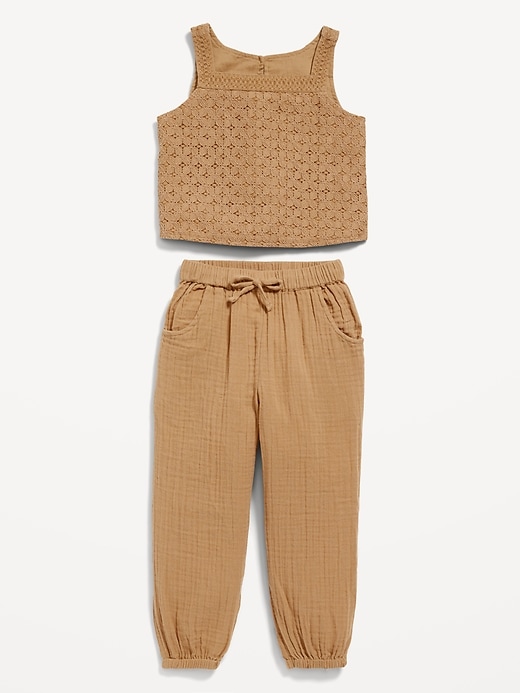 Sleeveless Crochet-Knit Top & Jogger Pants Set for Toddler Girls