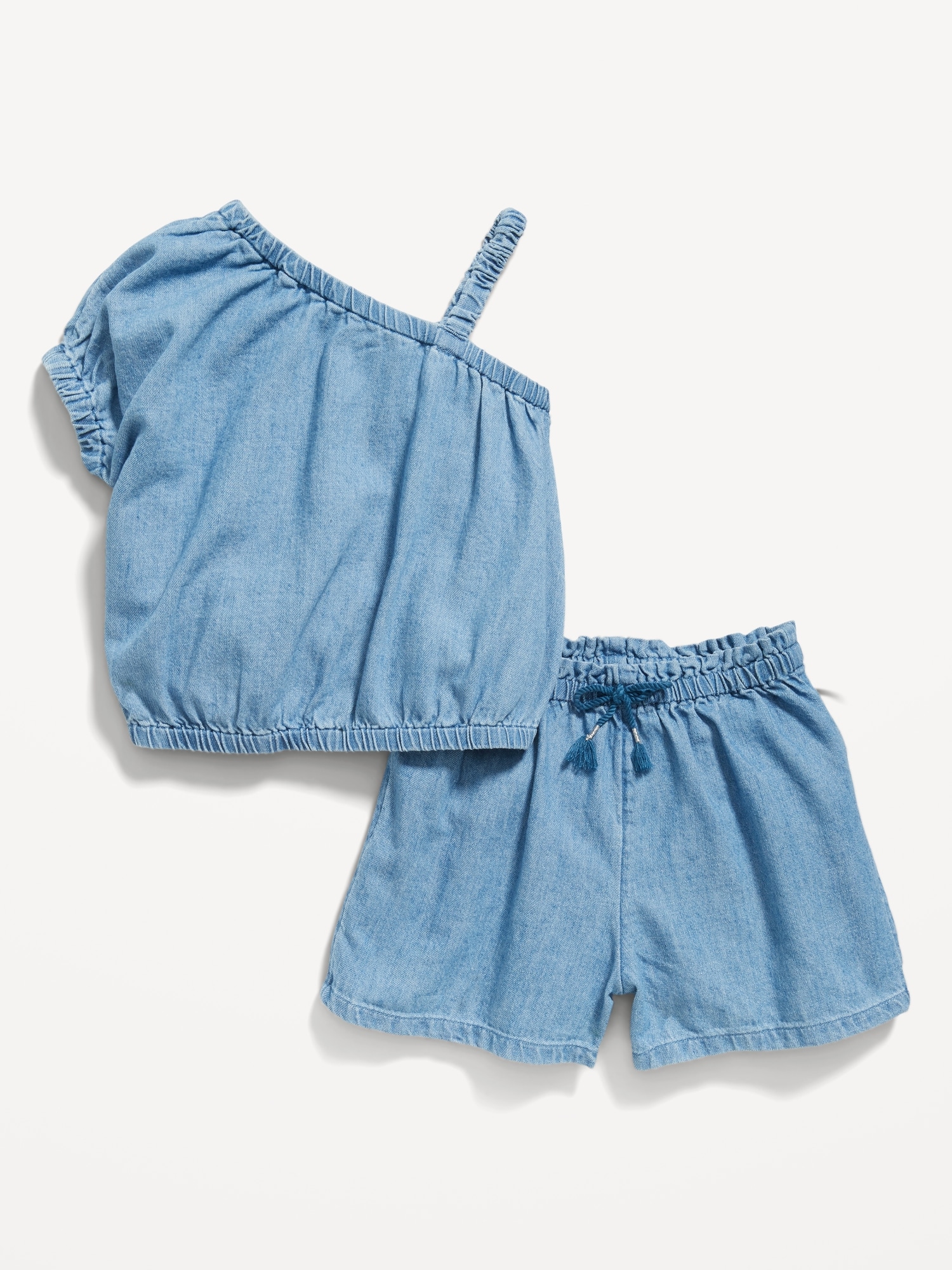 Old Navy Chambray One-Shoulder Top & Shorts Set for Toddler Girls blue. 1