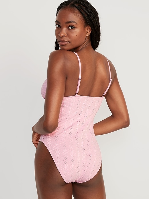 Image number 2 showing, Eyelet-Embroidered V-Neck Ruffle-Trimmed One-Piece Swimsuit