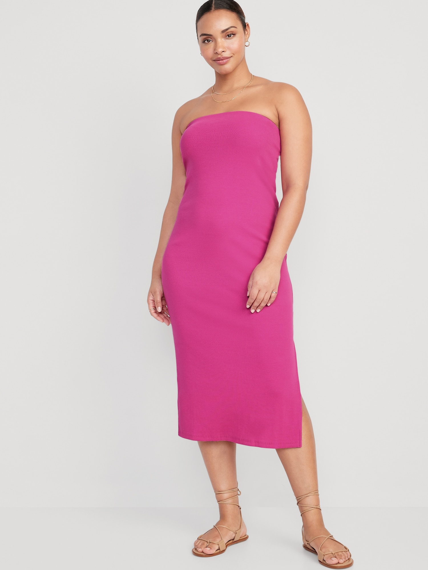 Fitted Strapless Rib-Knit Midi Tube Dress for Women | Old Navy