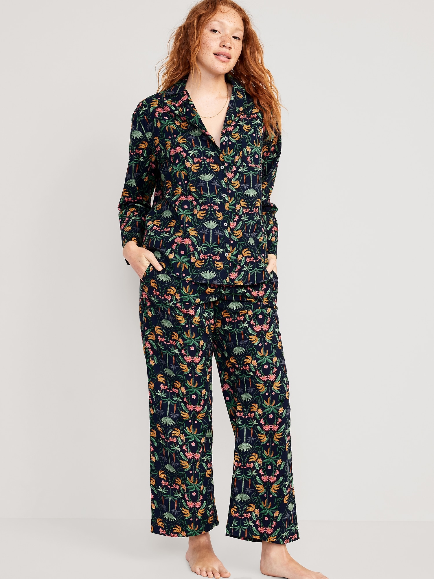 Old Navy Oversized Printed Poplin Pajama Set for Women multi. 1