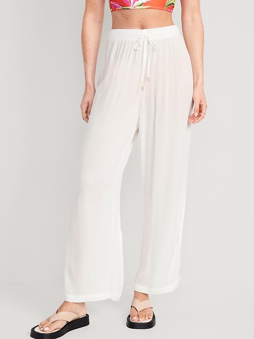 Image number 1 showing, High-Waisted Lightweight Wide-Leg Cover-Up Pants