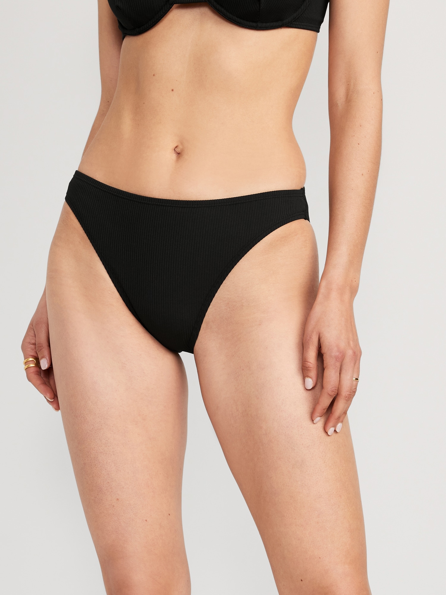 Old Navy High-Waisted French-Cut Ribbed Bikini Swim Bottoms black. 1