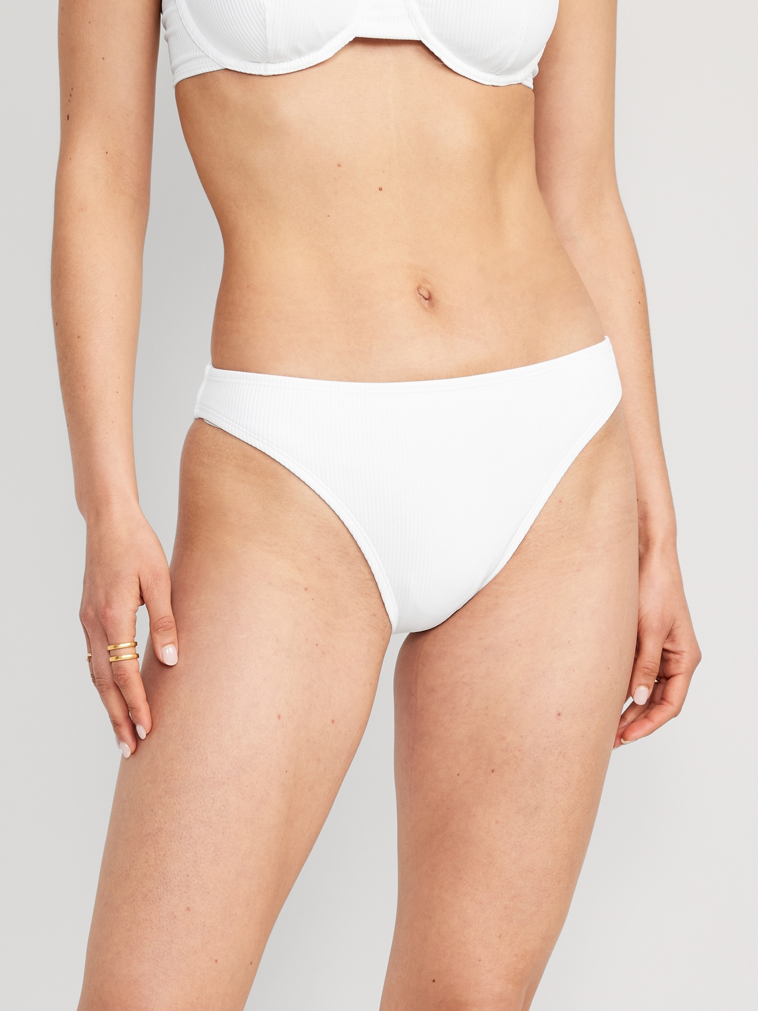 Old Navy High-Waisted French-Cut Ribbed Bikini Swim Bottoms white. 1