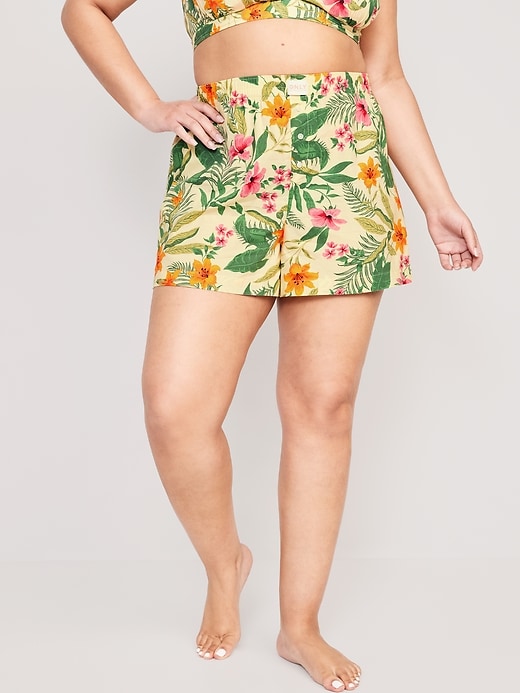 Image number 7 showing, High-Waisted Printed Poplin Pajama Shorts -- 3.5-inch inseam