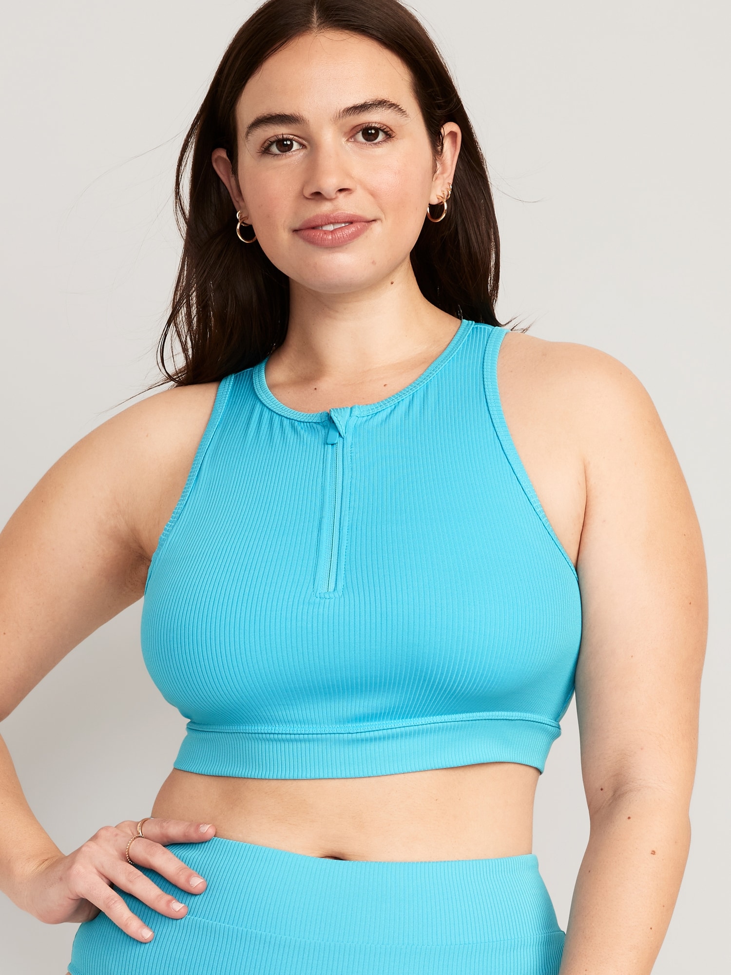 RibKnit ZipFront Longline Bikini Swim Top for Women Old Navy