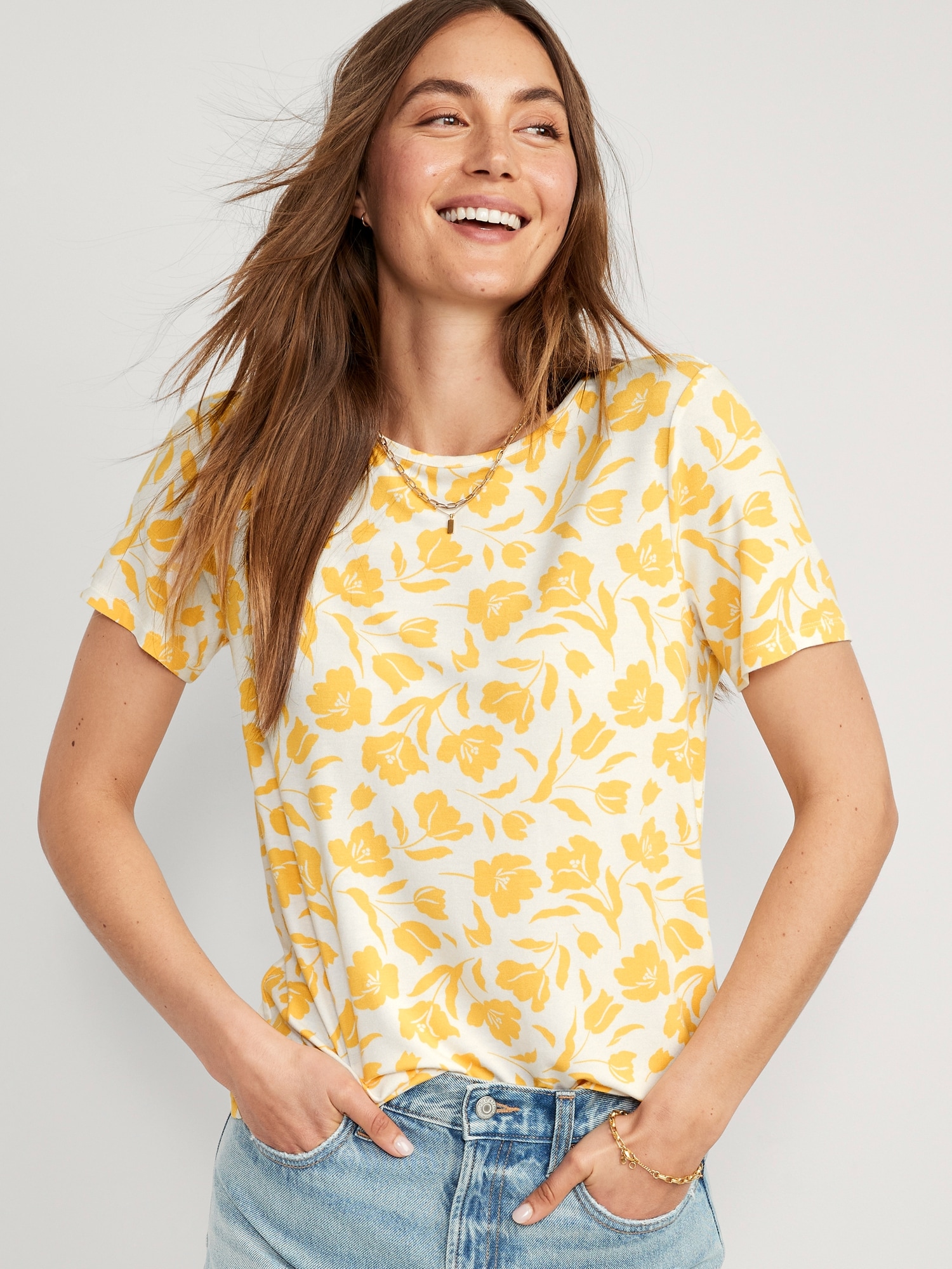 Old Navy Luxe Crew-Neck T-Shirt for Women yellow. 1
