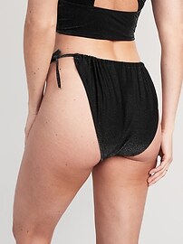 High-Waisted Metallic Shine String Bikini Swim Bottoms