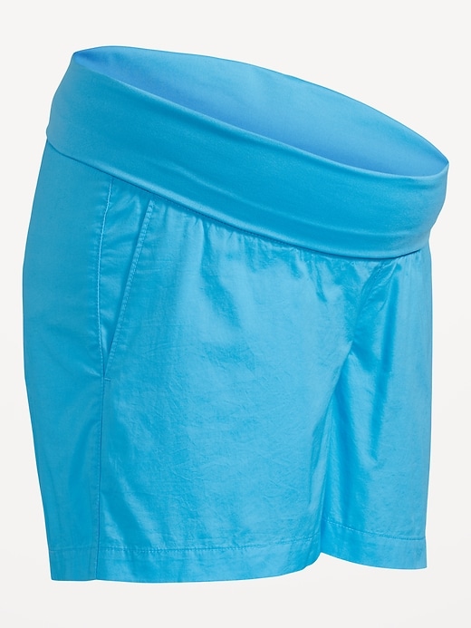 View large product image 2 of 2. Maternity Foldover-Waist Poplin Shorts -- 5-inch inseam