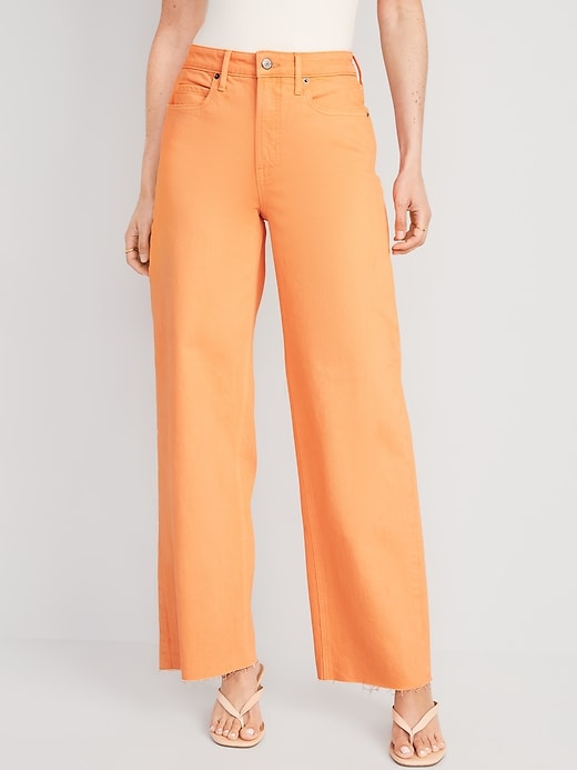 Image number 1 showing, Extra High-Waisted Wide Leg Cut-Off Jeans