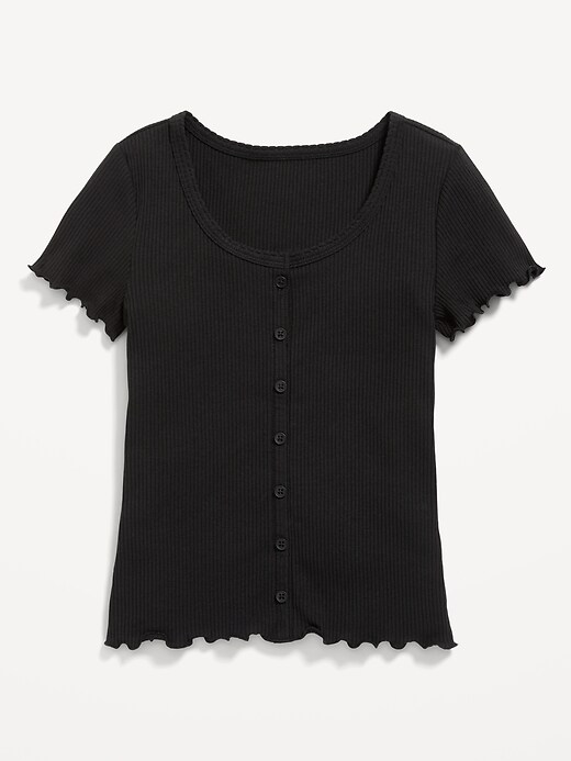 View large product image 2 of 3. Rib-Knit Button-Front Lettuce-Edge Top for Girls