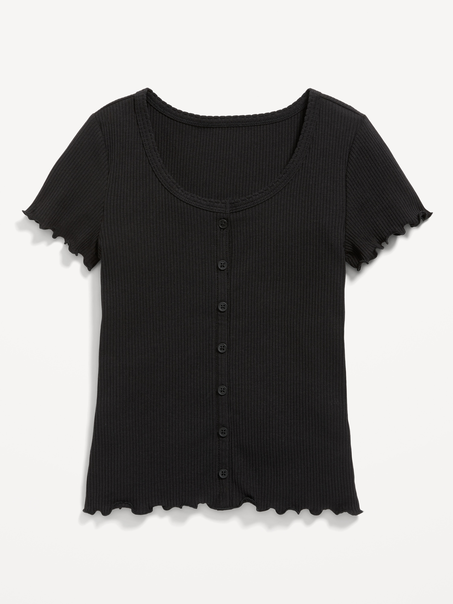 Rib-Knit Button-Front Lettuce-Edge Top for Girls | Old Navy