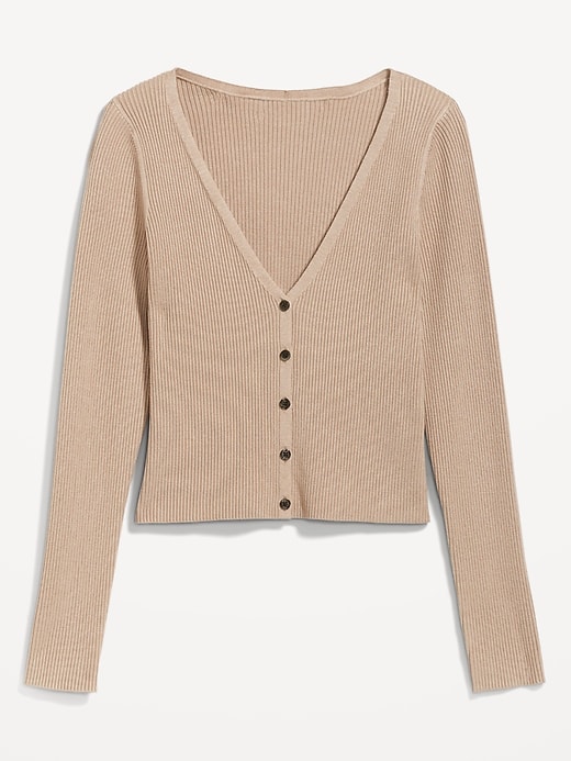 Image number 4 showing, V-Neck Rib-Knit Cropped Cardigan Sweater