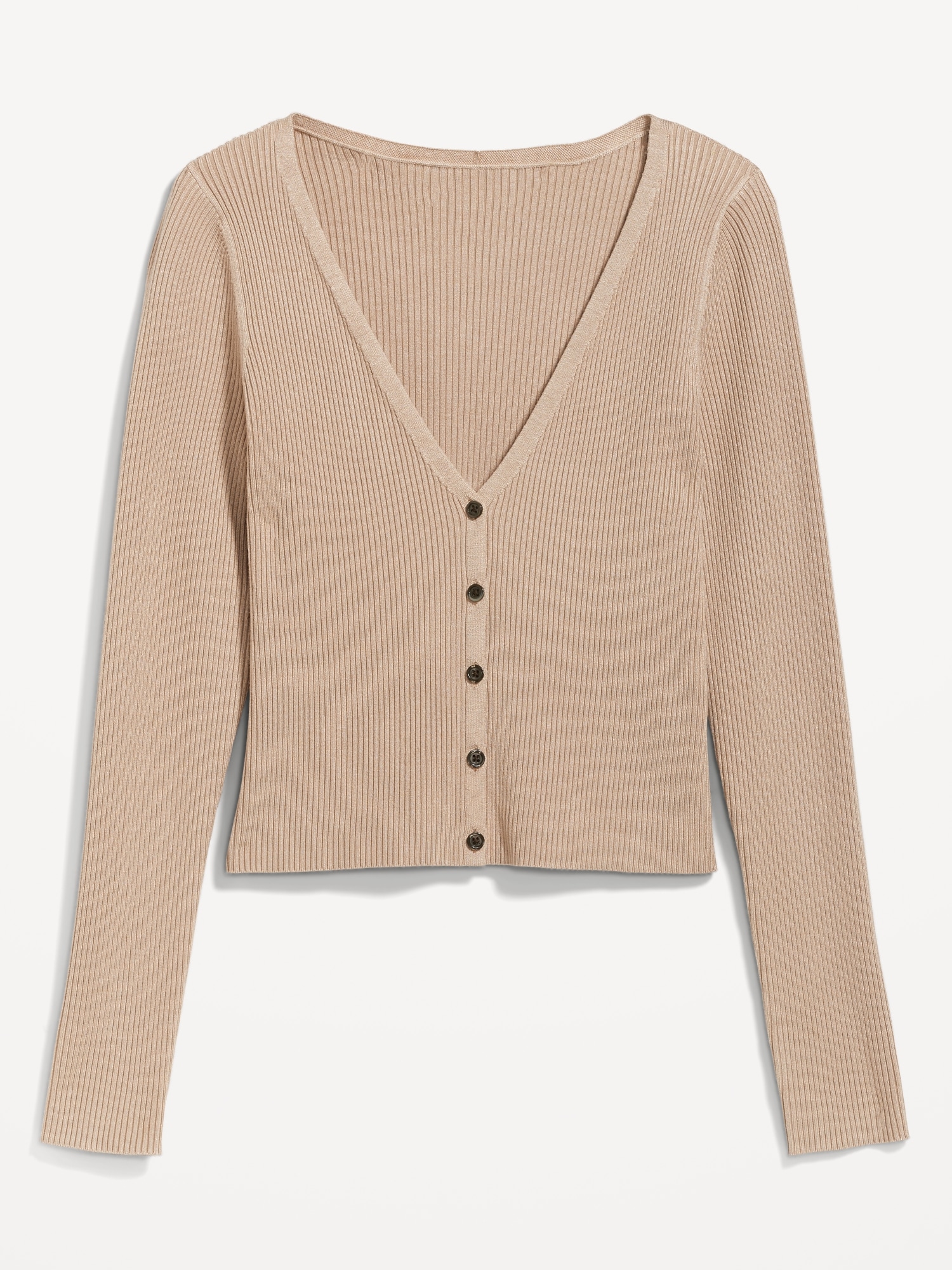 V-Neck Rib-Knit Cropped Cardigan Sweater for Women