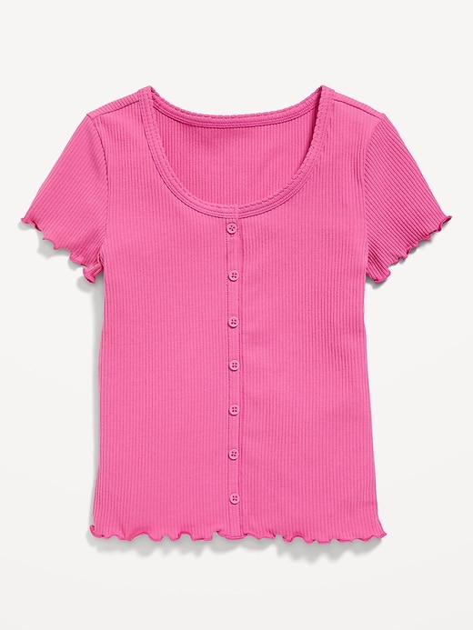 View large product image 2 of 3. Rib-Knit Button-Front Lettuce-Edge Top for Girls