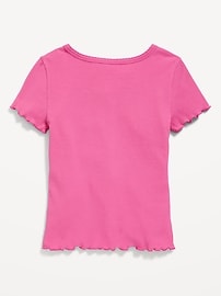 View large product image 3 of 3. Rib-Knit Button-Front Lettuce-Edge Top for Girls