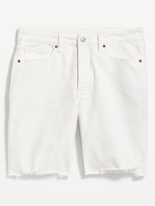 Image number 8 showing, High-Waisted OG Straight Button-Fly White Jean Shorts -- 9-inch inseam