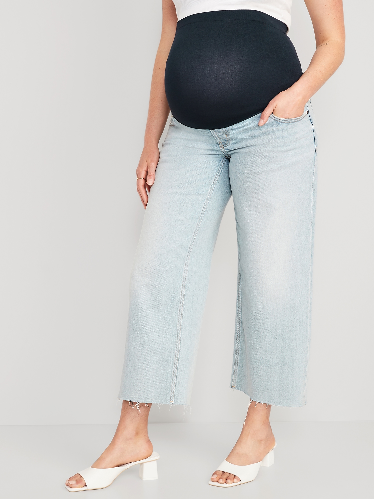 Old Navy Maternity Full Panel Cropped Wide-Leg Jeans blue. 1