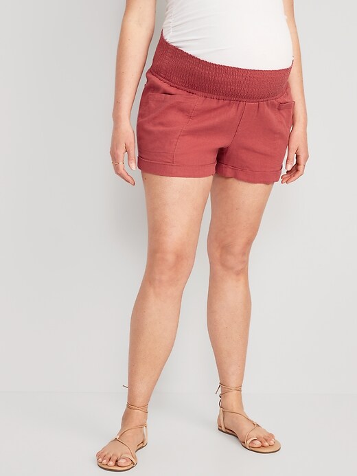 View large product image 1 of 2. Maternity Full Panel Linen-Blend Shorts  -- 3.5-inch inseam