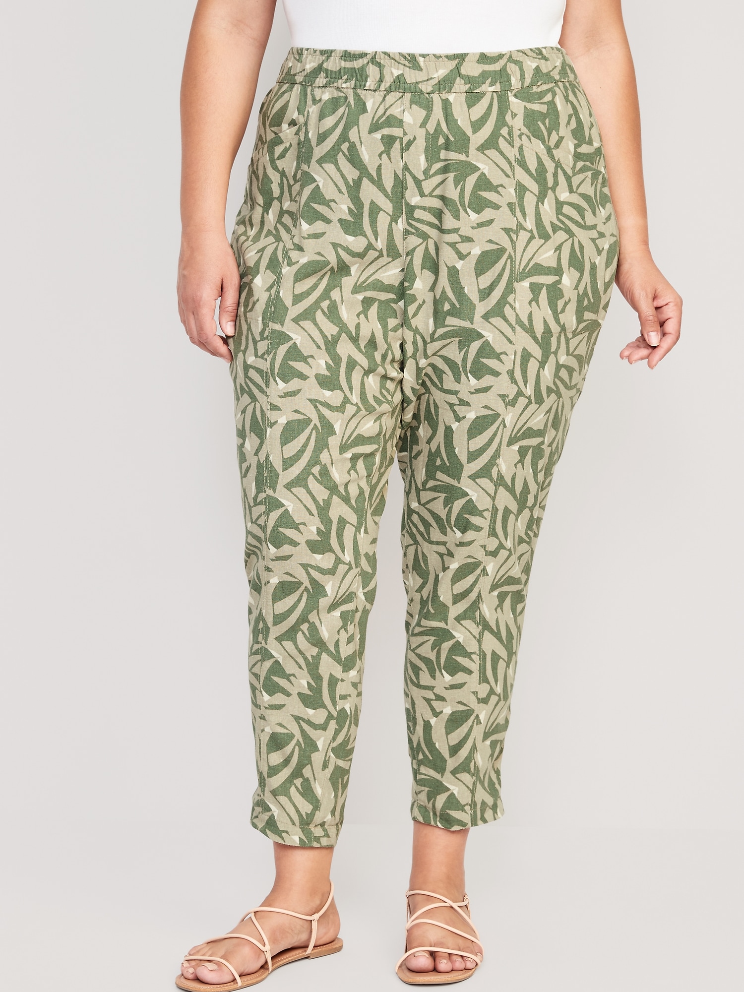 High-Waisted Linen-Blend Cropped Taper Pants for Women | Old Navy