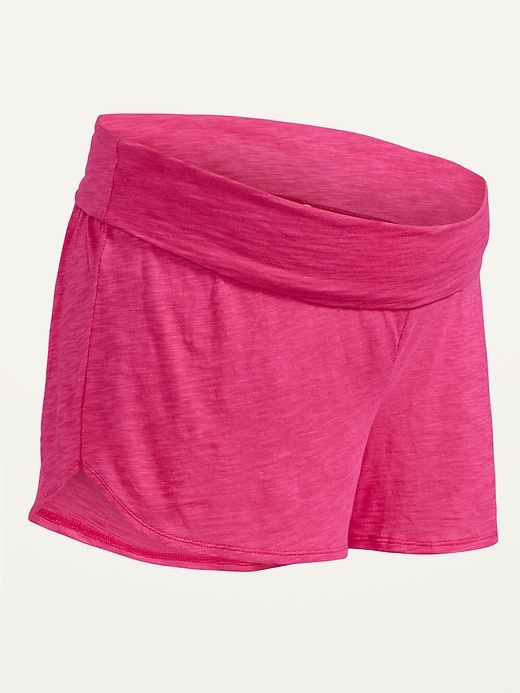 Image number 4 showing, Maternity Rollover-Waist Slub-Knit Shorts -- 3.5-inch inseam