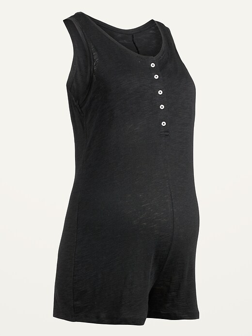 Image number 4 showing, Maternity Sleeveless Henley Pajama Romper -- 3-inch inseam