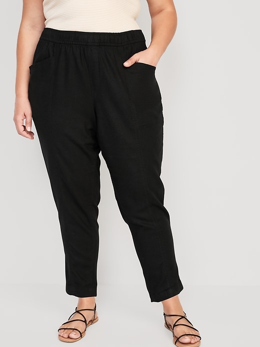 Image number 7 showing, High-Waisted Cropped Linen-Blend Tapered Pants