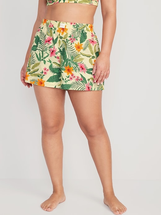 Image number 5 showing, High-Waisted Printed Poplin Pajama Shorts -- 3.5-inch inseam