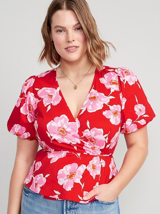 Image number 3 showing, Waist-Defined Floral Puff-Sleeve Tie-Wrap Blouse