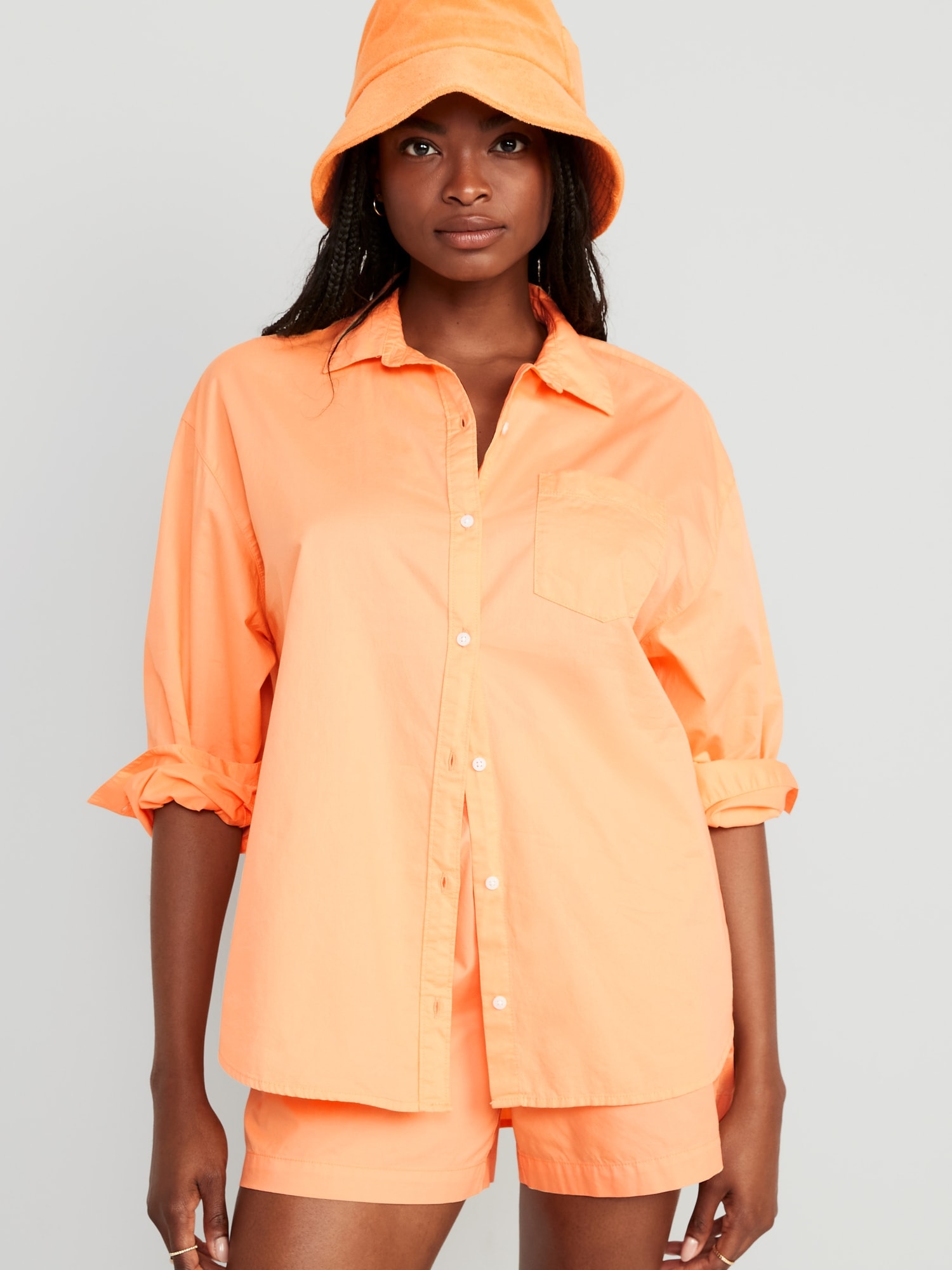 Old Navy Oversized Poplin Boyfriend Shirt for Women orange. 1