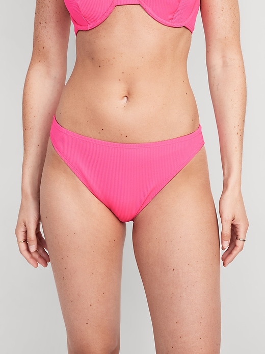 Image number 1 showing, High-Waisted French-Cut Ribbed Bikini Swim Bottoms