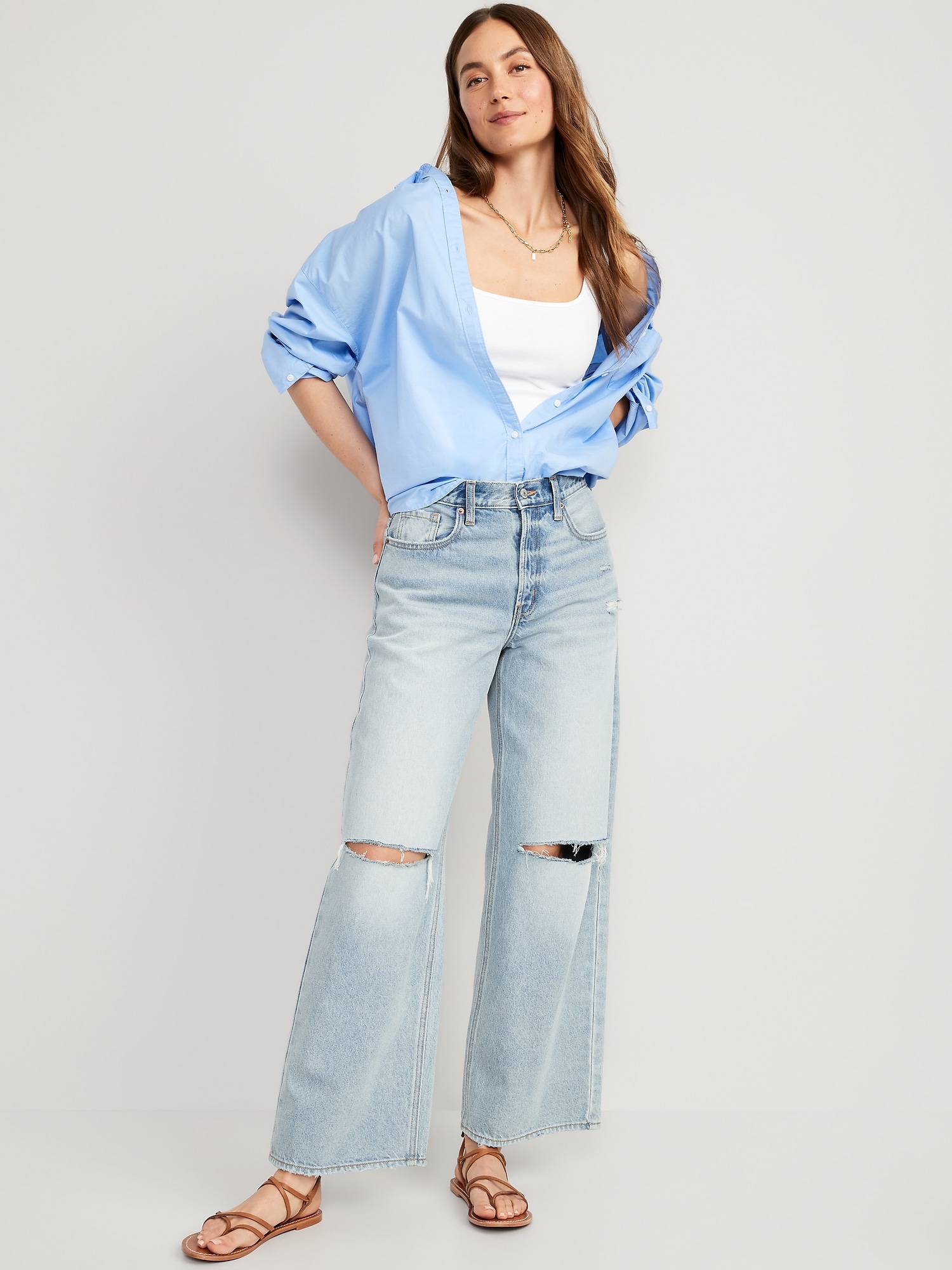Buy Baggy Ripped Jeans for Teen Girls Women High Waisted Wide Leg Straight  Denim Streetwear Fashion Pants, B# Khaki, Medium at