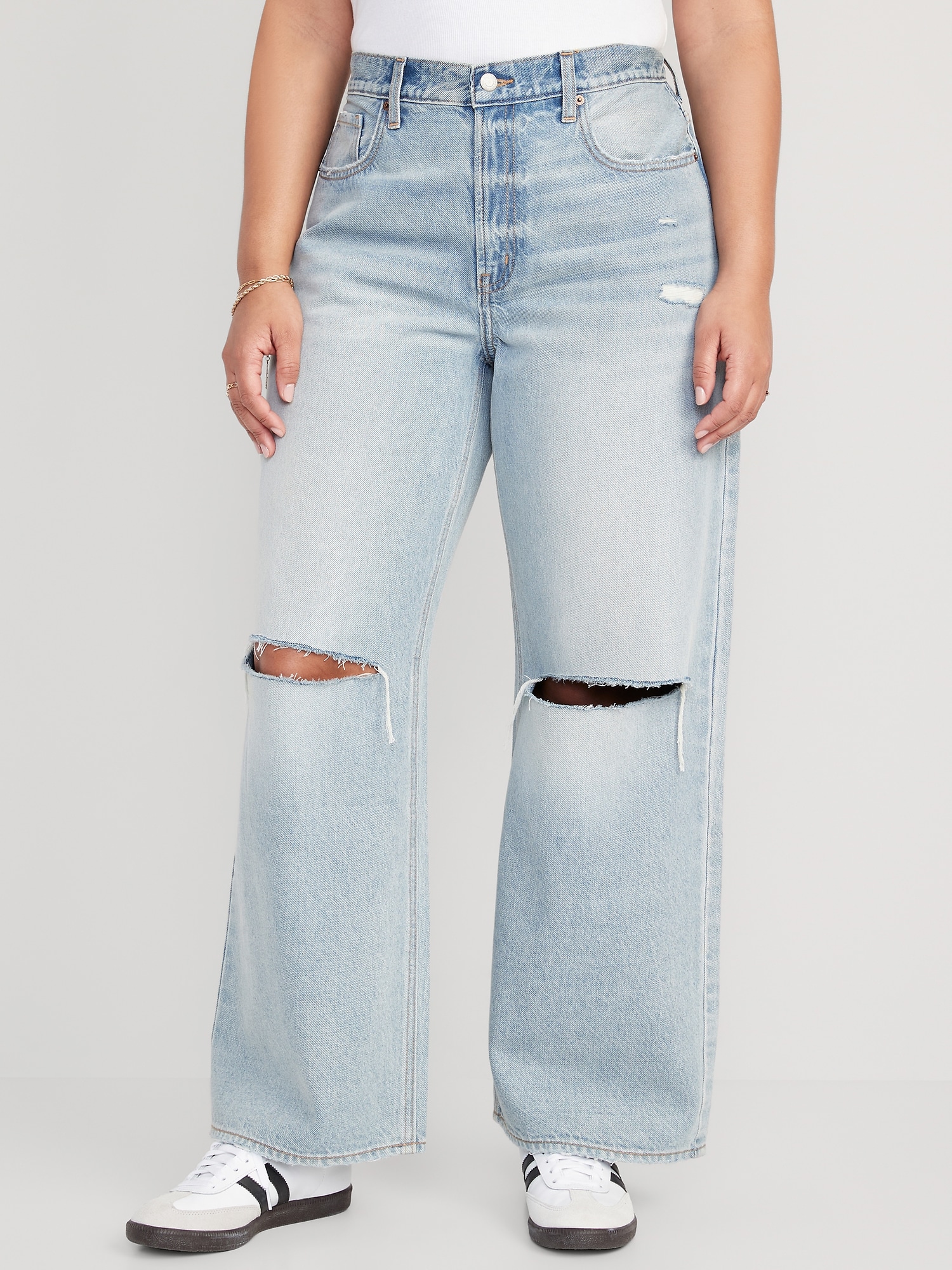 Ripped Holes Casual Baggy Jeans, Loose Fit High Waist Wide Legs Jeans,  Women's Denim Jeans & Clothing
