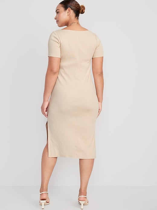 Image number 5 showing, Fitted Rib-Knit Scoop-Neck Midi Dress