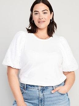 Puff-Sleeve Cutwork Top