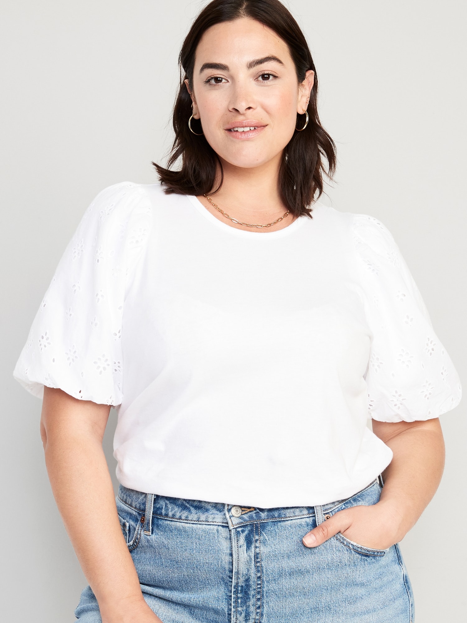 Puff-Sleeve Cutwork Top for Women | Old Navy