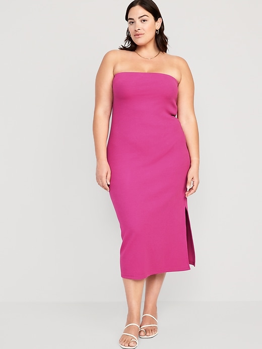Fitted Strapless Rib-Knit Midi Tube Dress for Women | Old Navy