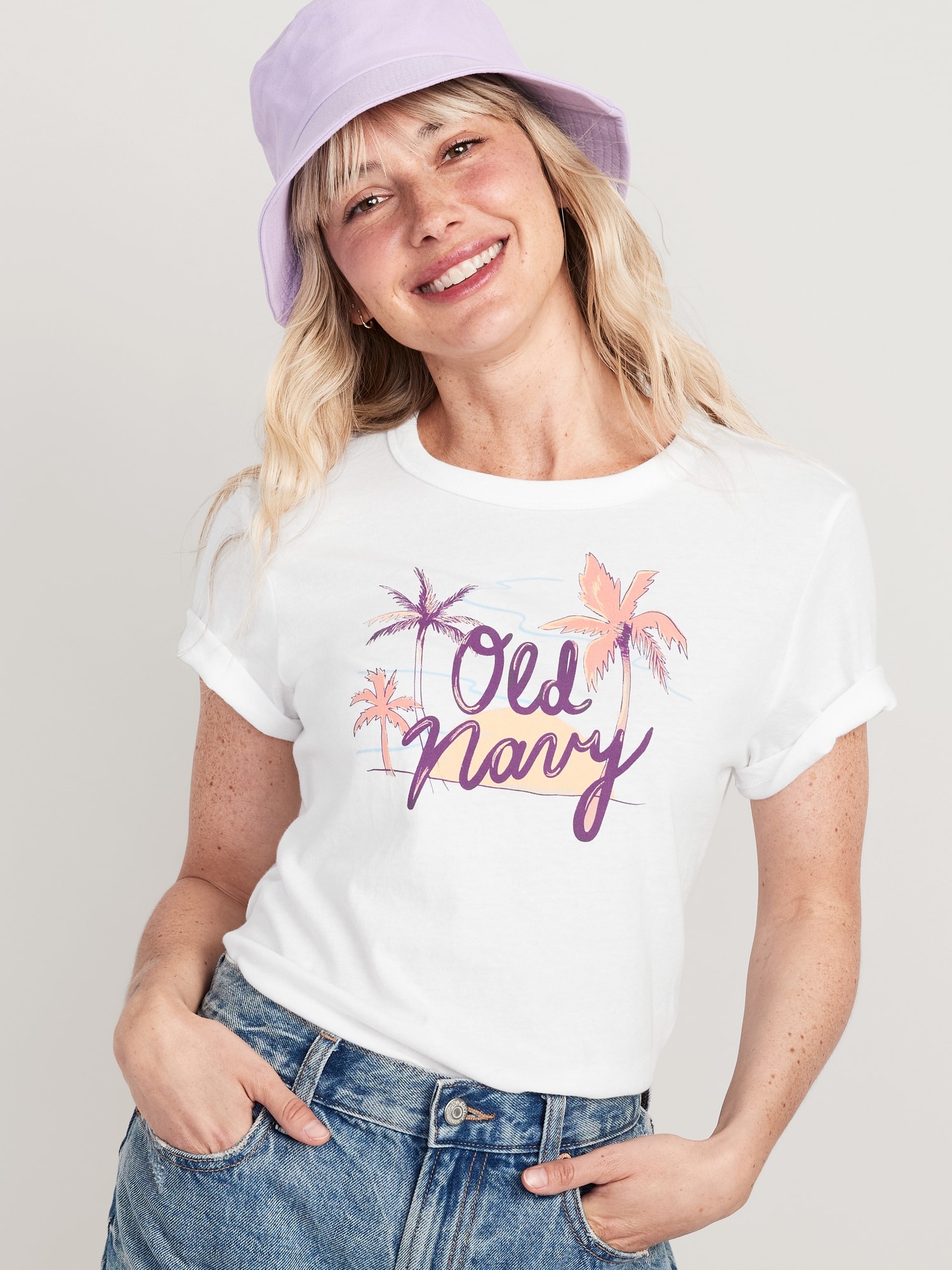 Old Navy EveryWear Logo Graphic T-Shirt for Women white. 1