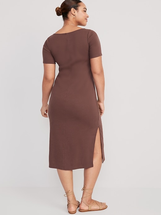 Image number 4 showing, Fitted Rib-Knit Scoop-Neck Midi Dress