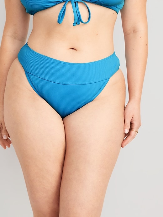 Image number 5 showing, High-Waisted Ribbed French-Cut Bikini Swim Bottoms