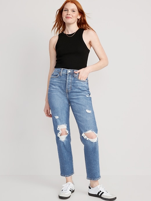 Image number 3 showing, Extra High-Waisted Sky-Hi Straight Button-Fly Ripped Jeans for Women