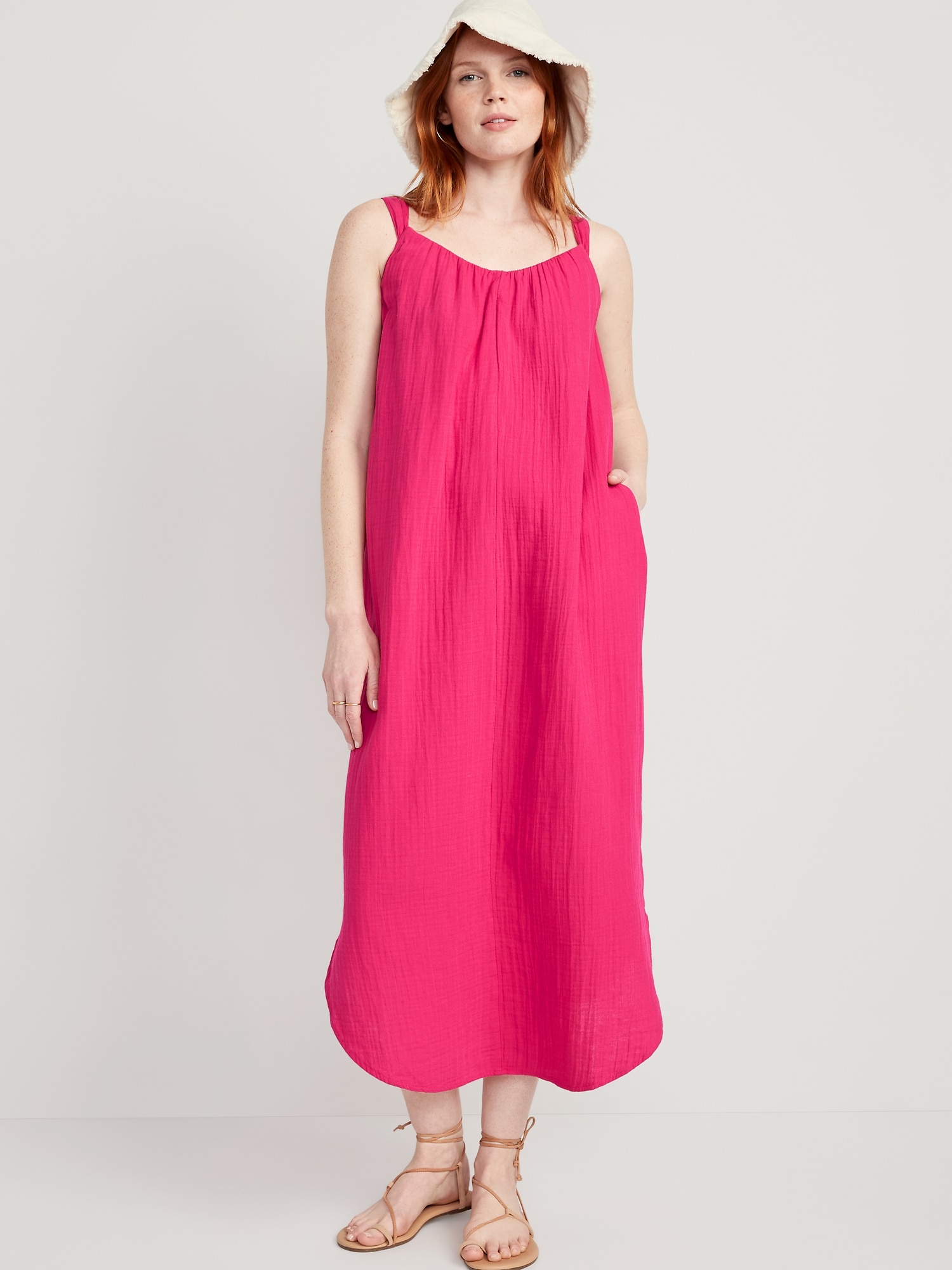 Old Navy Sleeveless Shirred Maxi Dress for Women pink. 1