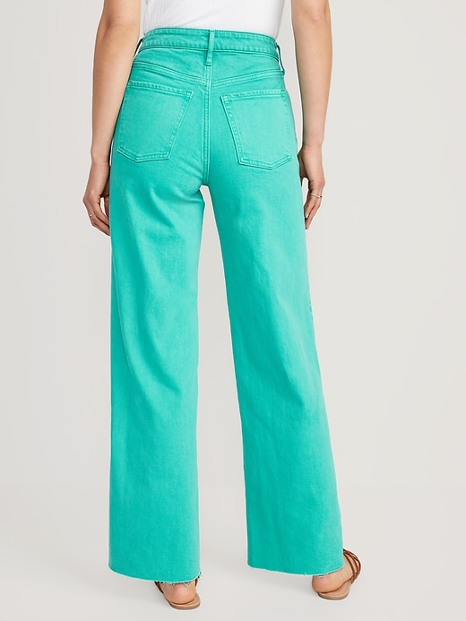 Image number 2 showing, Extra High-Waisted Pop-Color Wide Leg Cut-Off Jeans